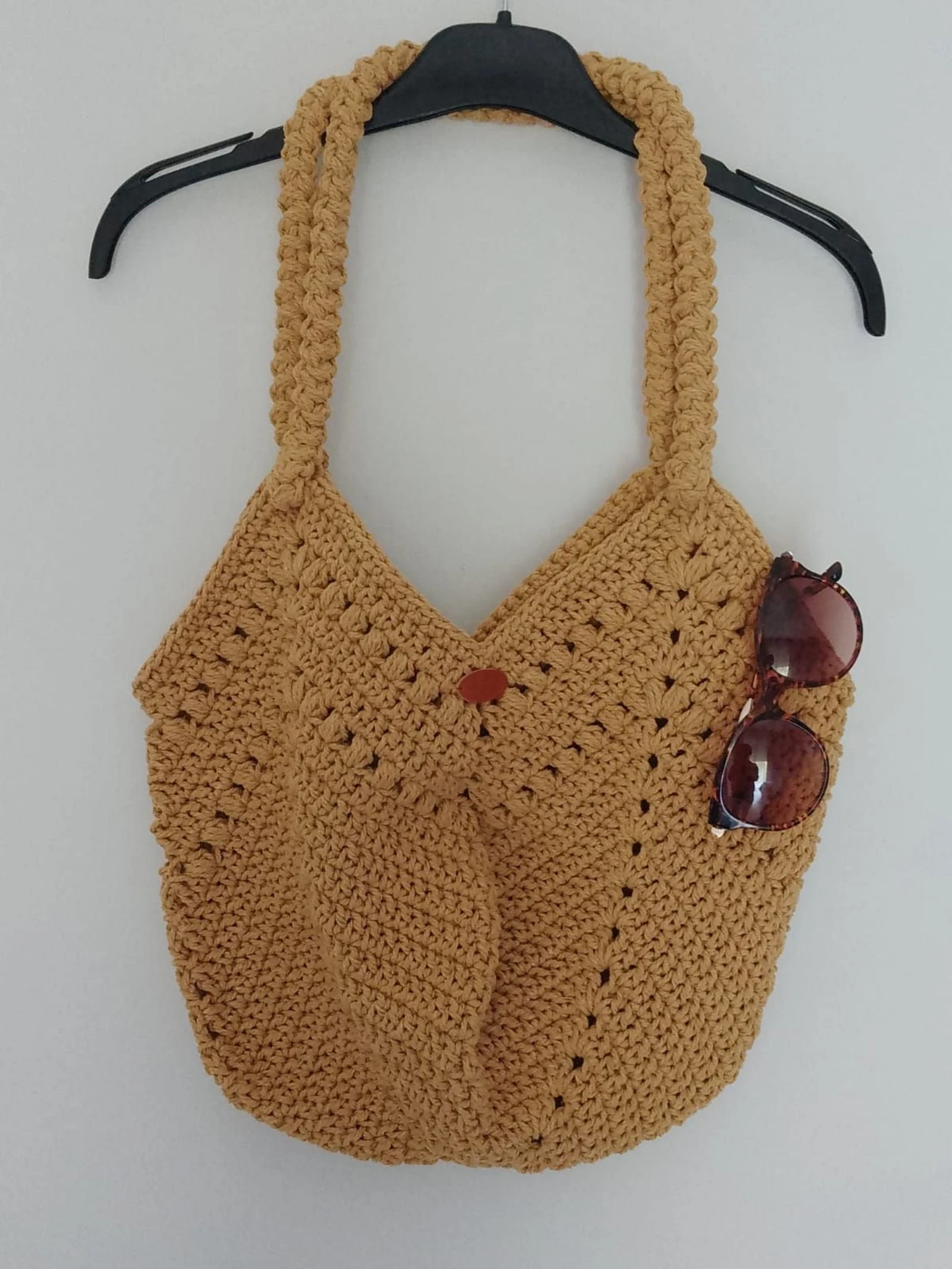 Sac d'été fourre-tout au crochet camel/moutarde - coton
